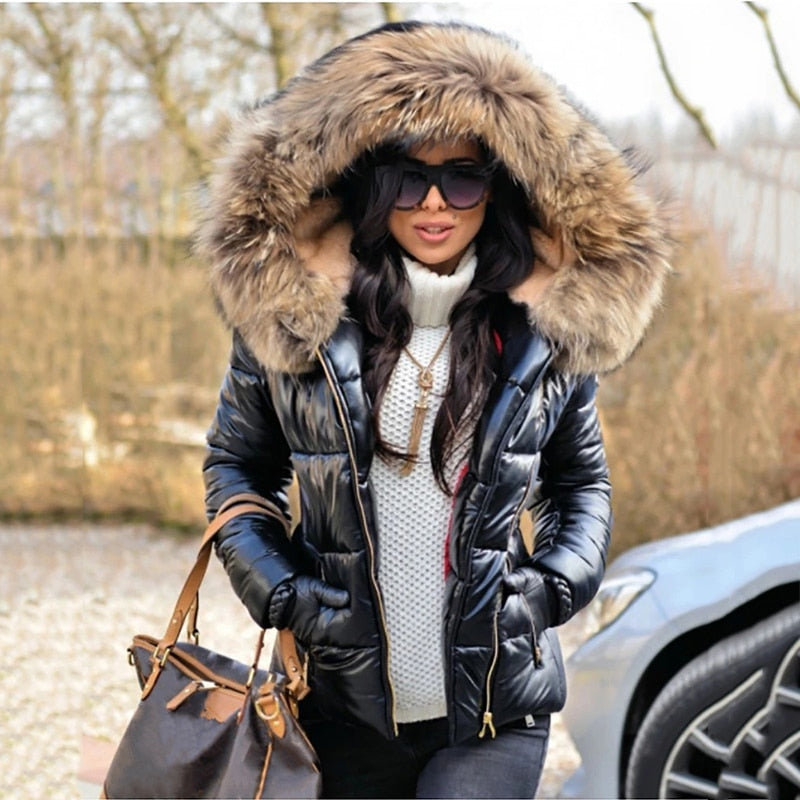 Women's Winter Jacket Fur Hooded Long Sleeve Thick Coats