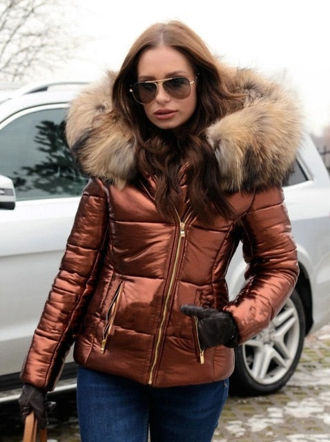 Women's Winter Jacket Fur Hooded Long Sleeve Thick Coats