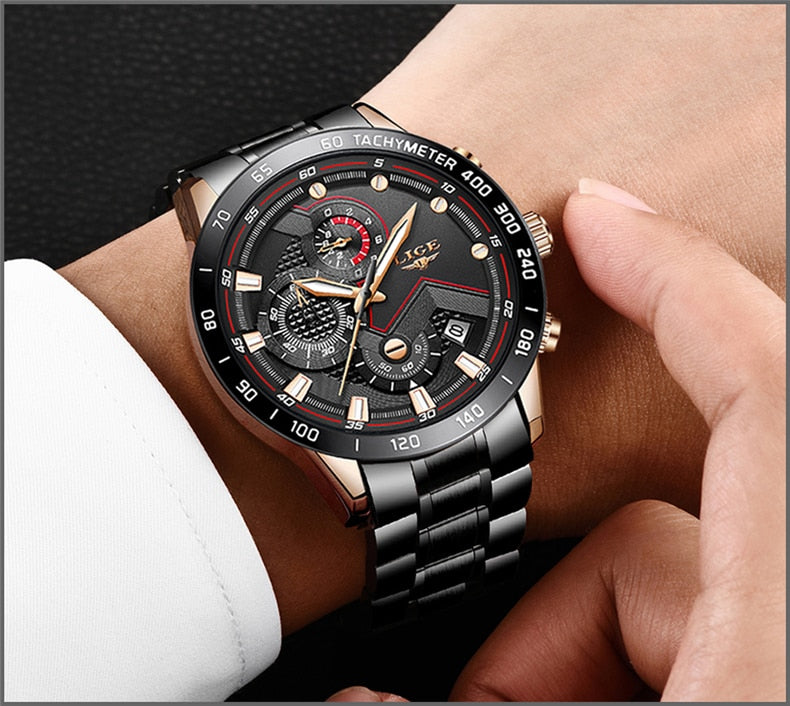 LIGE New Fashion Men Watches with Stainless Steel