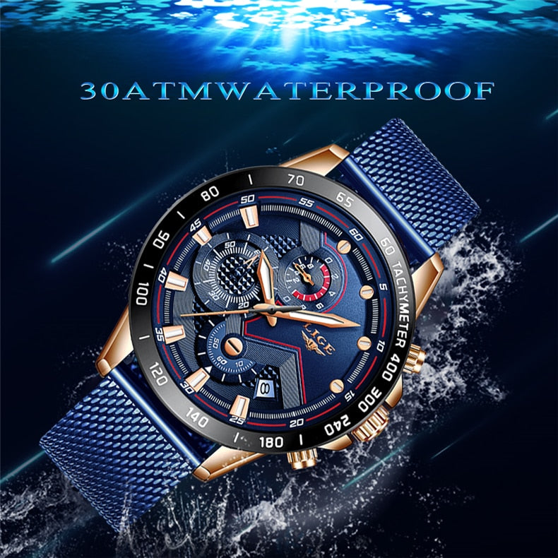 LIGE New Fashion Men Watches with Stainless Steel
